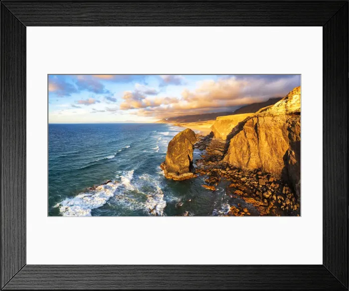 Framed Print : High angle view of waves crashing on Roque Del Moro rock tower, Cofete beach, Jandia Framed Print : High angle view of waves crashing on Roque Del Moro rock tower, Cofete beach, Jandia