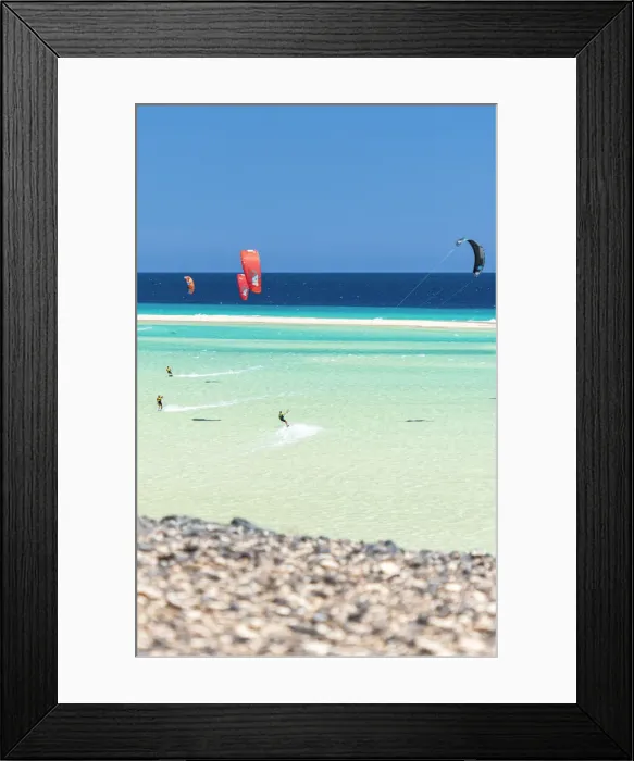 Framed Print : People having fun with kiteboard in the rough sea, Sotavento beach, Jandia, Fuerteventura Framed Print : People having fun with kiteboard in the rough sea, Sotavento beach, Jandia, Fuerteventura