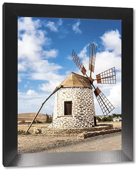 Old windmill made of stone and wood, Tefia, Fuerteventura, Canary Islands, Spain