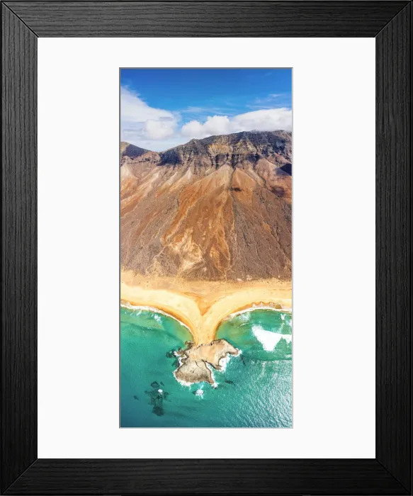 Framed Print : Majestic mountain Pico De La Zarza and El Islote in the crystal sea, Cofete Beach, Jandia Framed Print : Majestic mountain Pico De La Zarza and El Islote in the crystal sea, Cofete Beach, Jandia
