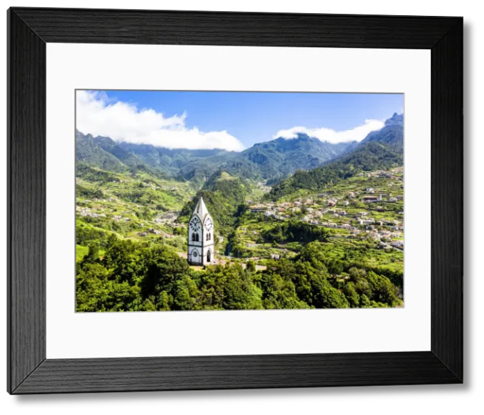 Framed Print : Clock-tower of Nossa Senhora de Fatima chapel and village, Sao Vicente, Madeira island Framed Print : Clock-tower of Nossa Senhora de Fatima chapel and village, Sao Vicente, Madeira island