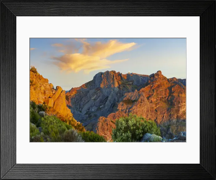 Framed Print : Pico do Arieiro mountain peak lit by sunset, Madeira island, Portugal Framed Print : Pico do Arieiro mountain peak lit by sunset, Madeira island, Portugal