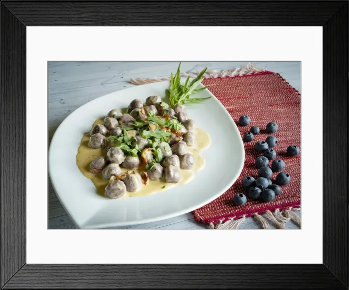 Framed Print : Gnocchetti typical pasta with blueberries, Italy Framed Print : Gnocchetti typical pasta with blueberries, Italy