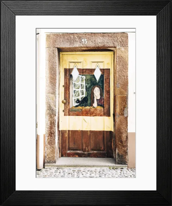 Framed Print : Artistic paintings on house door in the old alley Rua de Santa Maria, Funchal Framed Print : Artistic paintings on house door in the old alley Rua de Santa Maria, Funchal