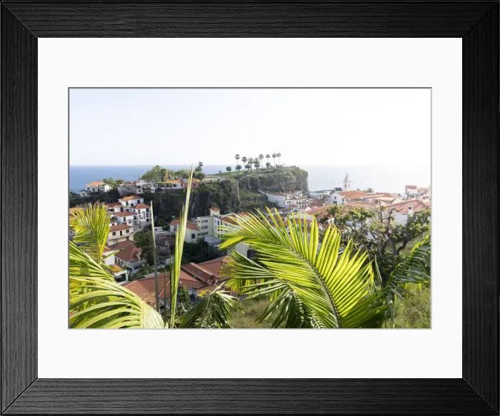 Framed Print : Green lush plants surrounding Camara de Lobos old town, Madeira island, Portugal