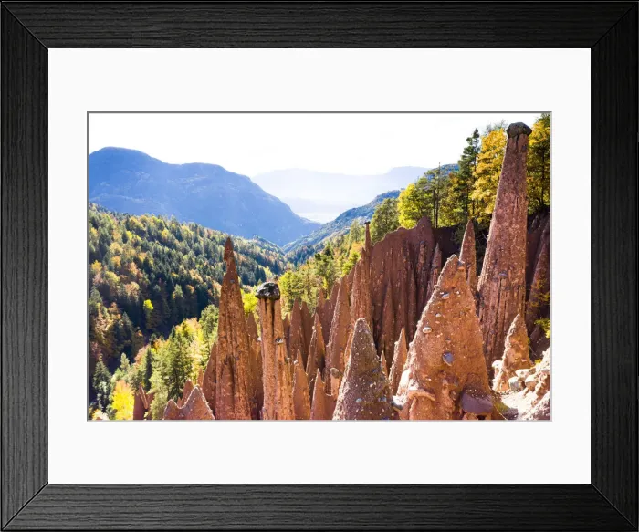 Framed Print : Red rocks of earth pyramids in autumn, Longomoso, Renon / Ritten, Bolzano, South Tyrol Framed Print : Red rocks of earth pyramids in autumn, Longomoso, Renon / Ritten, Bolzano, South Tyrol