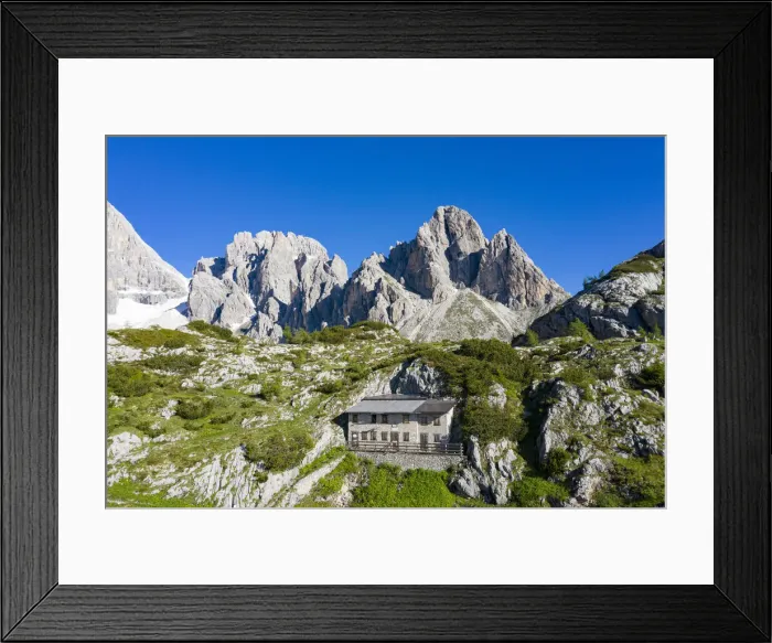 Framed Print : Rifugio Sala Olivo hut at feet of Cima and Monte Popera, Comelico Superiore, Dolomites Framed Print : Rifugio Sala Olivo hut at feet of Cima and Monte Popera, Comelico Superiore, Dolomites