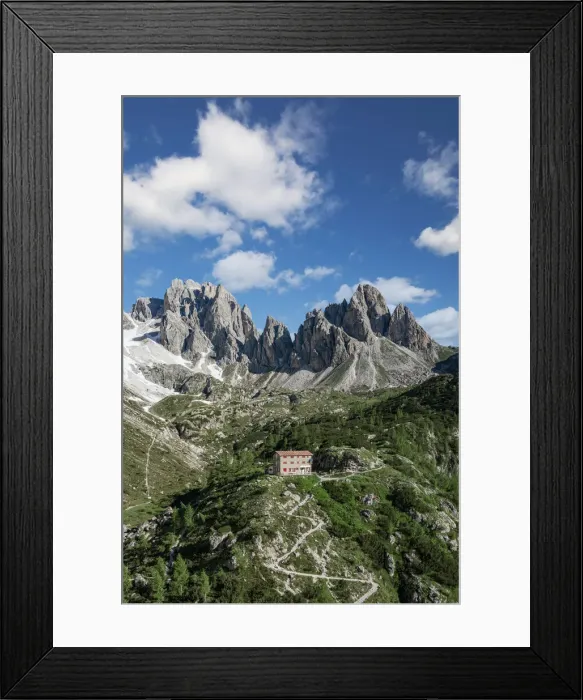 Framed Print : Rifugio Berti hut on Vallon Popera and Passo della Sentinella mountain pass Framed Print : Rifugio Berti hut on Vallon Popera and Passo della Sentinella mountain pass