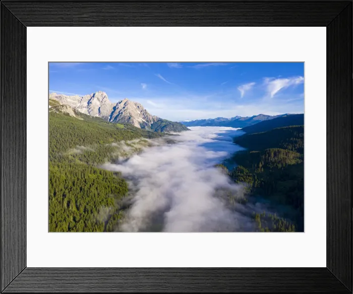 Framed Print : Fog covering the green woods of Val Pusteria view from Passo di Monte Croce Comelico Framed Print : Fog covering the green woods of Val Pusteria view from Passo di Monte Croce Comelico