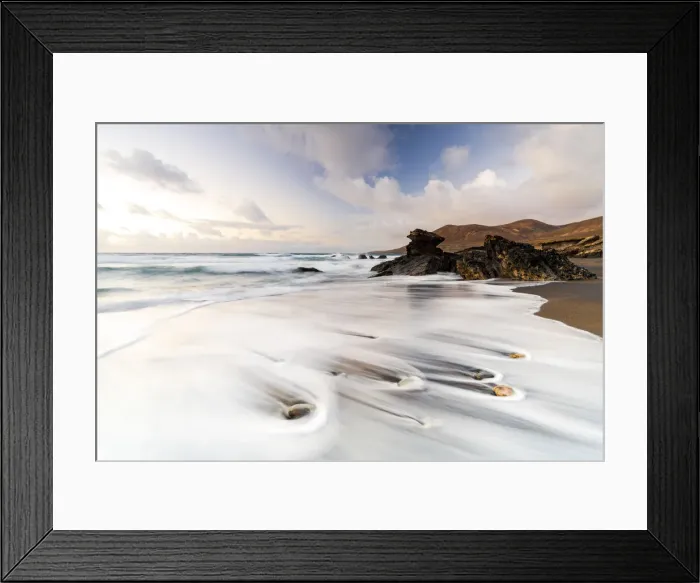 Framed Print : Ocean waves breaking on sand beach Playa de la Solapa at sunset, Fuerteventura Framed Print : Ocean waves breaking on sand beach Playa de la Solapa at sunset, Fuerteventura