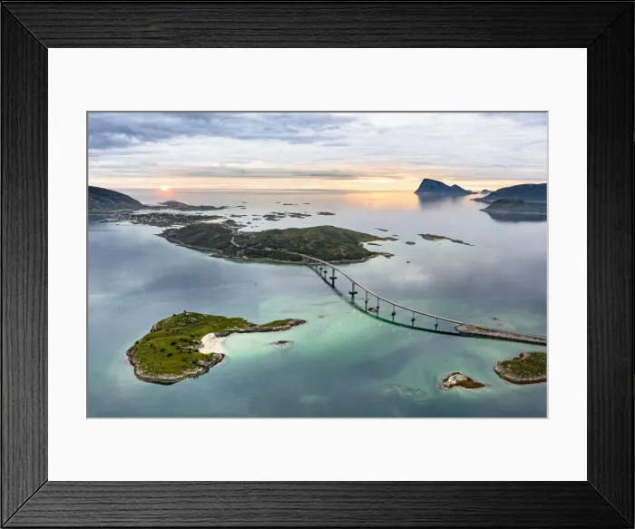 Framed Print : Sommaroy island and bridge at sunset, Sommaroy, Troms county, Northern Norway Framed Print : Sommaroy island and bridge at sunset, Sommaroy, Troms county, Northern Norway