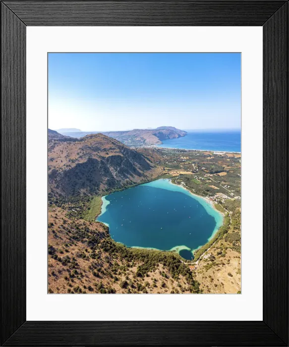 Framed Print : scenic blue lake Kournas nestled between mountains and sea, Georgioupolis, Chania, Crete Framed Print : scenic blue lake Kournas nestled between mountains and sea, Georgioupolis, Chania, Crete
