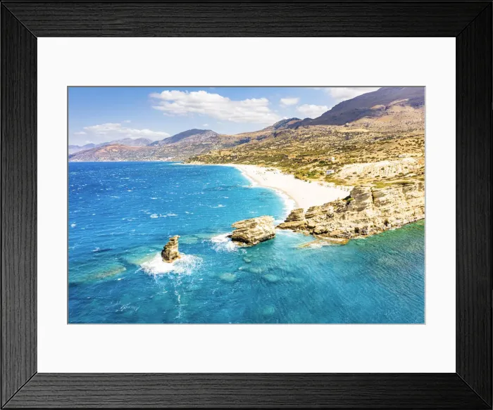 Framed Print : cliffs and Triopetra beach washed by the crystal turquoise sea, Plakias, Crete island Framed Print : cliffs and Triopetra beach washed by the crystal turquoise sea, Plakias, Crete island