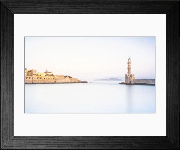 Framed Print : Bright sunrise over the Venetian lighthouse and Chania old town, Crete, Greece Framed Print : Bright sunrise over the Venetian lighthouse and Chania old town, Crete, Greece