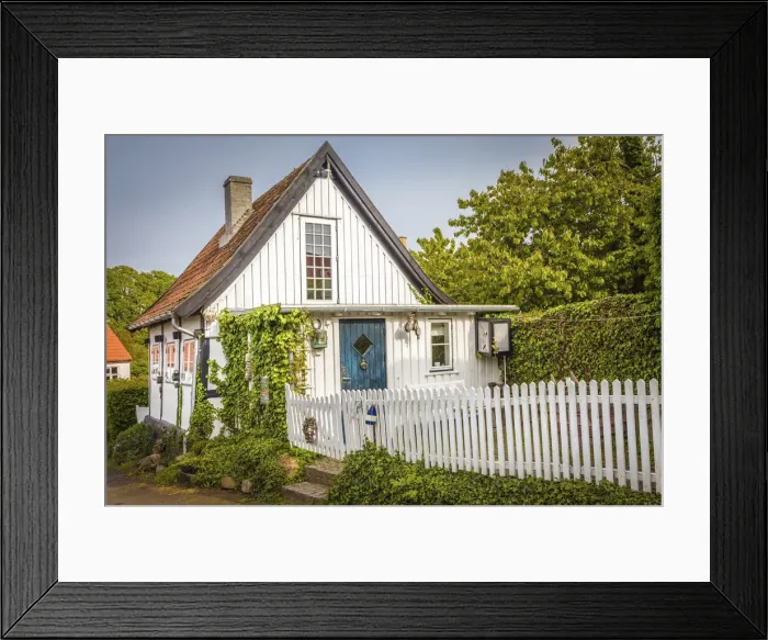 Framed Print : Pretty house in the village of Gudhjem on Bornholm, Denmark Framed Print : Pretty house in the village of Gudhjem on Bornholm, Denmark