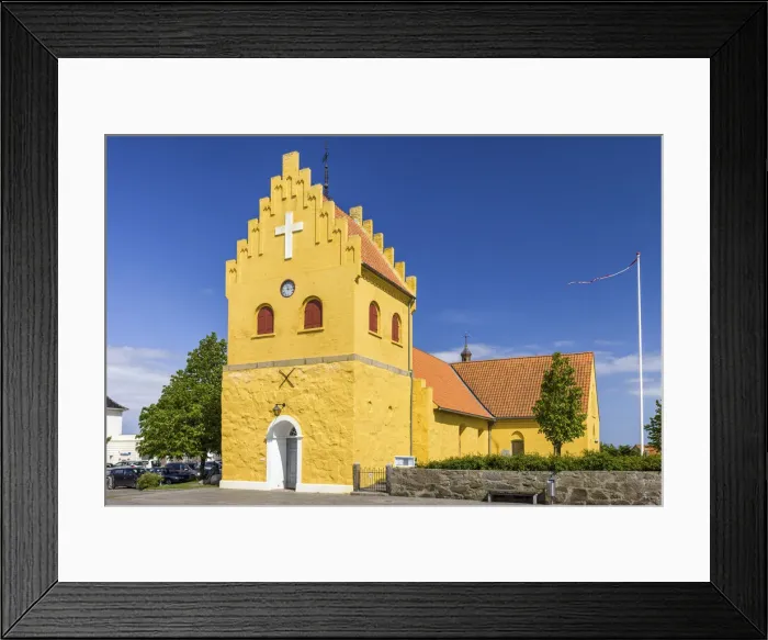 Framed Print : Yellow Church of Allinge on Bornholm, Denmark Framed Print : Yellow Church of Allinge on Bornholm, Denmark