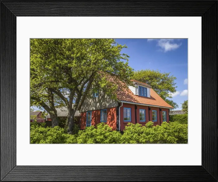 Framed Print : Colorful summer house in Snogebaek, Bornholm, Denmark