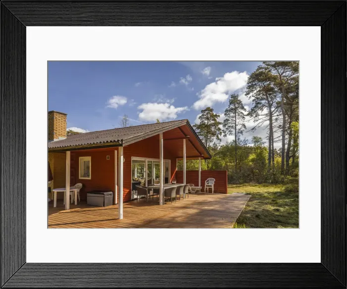 Framed Print : Summer house in the forest near Snogebaek on Bornholm, Denmark