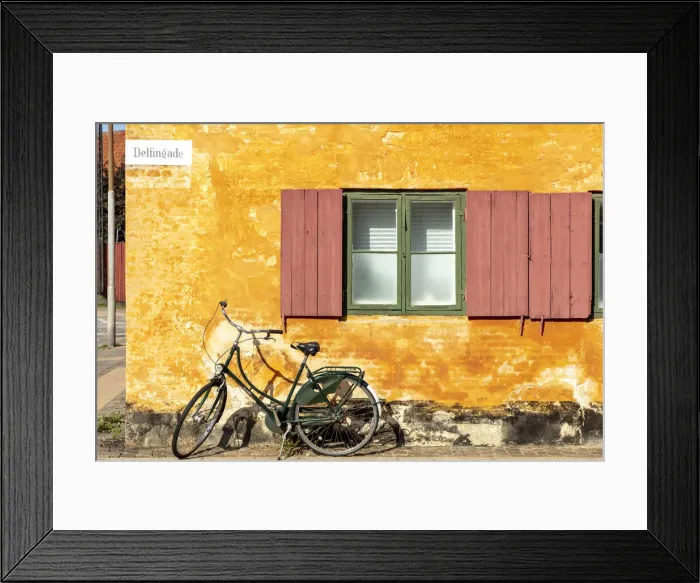 Framed Print : Colourful facade of a residential house, former naval barracks, Nyboder, Copenhagen Framed Print : Colourful facade of a residential house, former naval barracks, Nyboder, Copenhagen