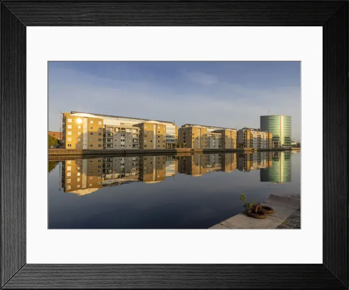 Framed Print : Apartments in Langelinie reflected in the Baltic sea, Copenhagen, Zealand, Denmark