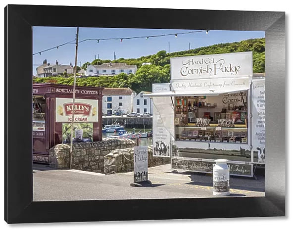 Cornish Fudge stall at Porthleven harbor, Cornwall, England