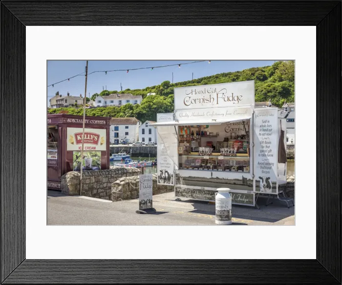 Framed Print : Cornish Fudge stall at Porthleven harbor, Cornwall, England Framed Print : Cornish Fudge stall at Porthleven harbor, Cornwall, England