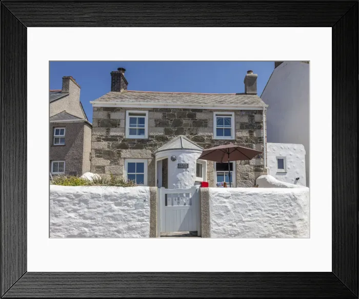 Framed Print : Small cottage on Porthleven harbor, Cornwall, England Framed Print : Small cottage on Porthleven harbor, Cornwall, England