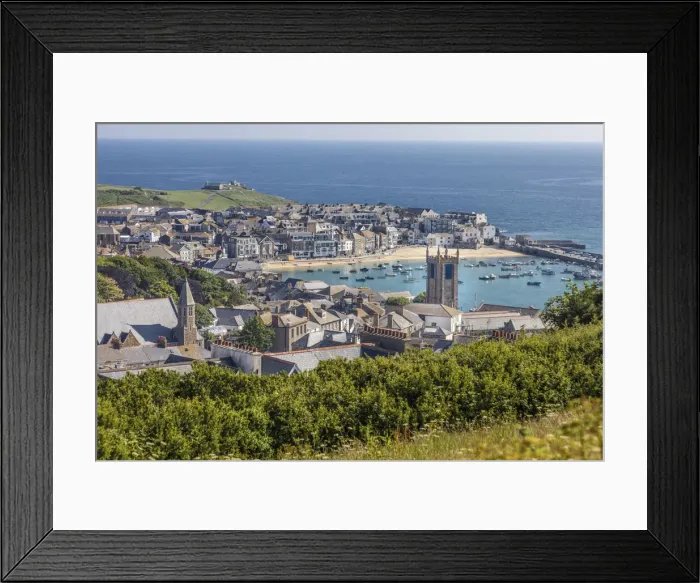 Framed Print : View of old town and harbor at St. Ives, Cornwall, England Framed Print : View of old town and harbor at St. Ives, Cornwall, England