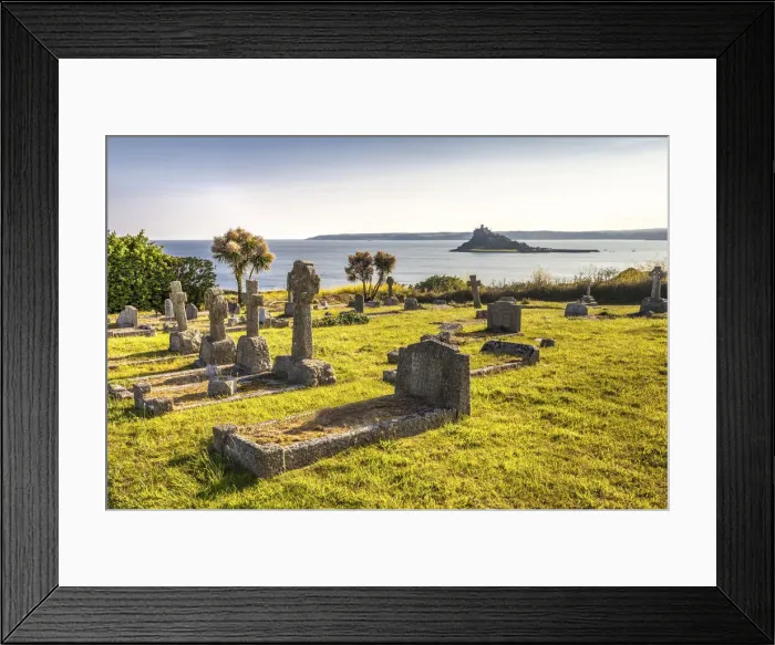 Framed Print : Old Marazion Cemetery and view of St. Michael`s Mount, Cornwall, England Framed Print : Old Marazion Cemetery and view of St. Michael`s Mount, Cornwall, England