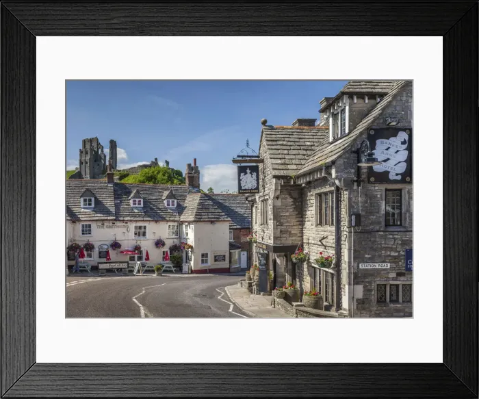 Framed Print : Village street in Corfe Castle, Dorset, England Framed Print : Village street in Corfe Castle, Dorset, England