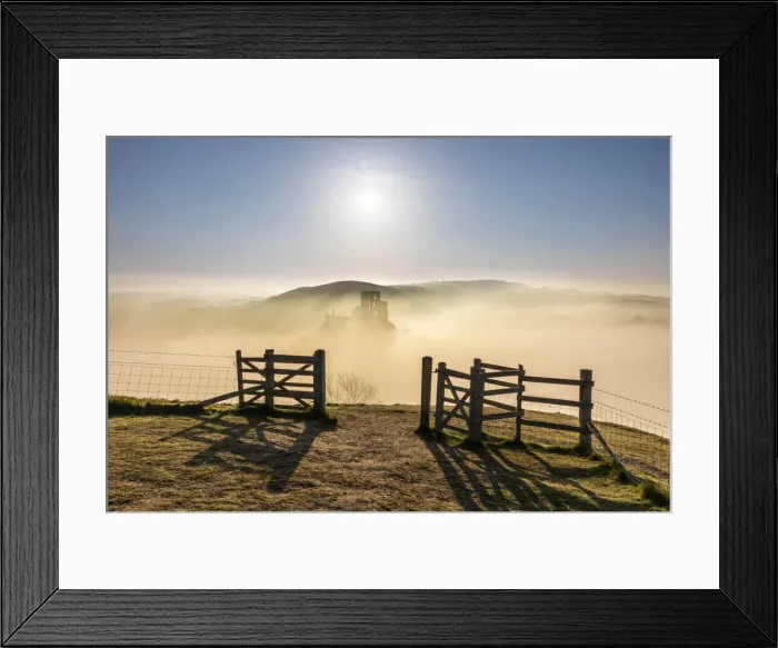 Framed Print : Corfe Castle at sunrise, Isle of Purbeck, Dorset, England, UK Framed Print : Corfe Castle at sunrise, Isle of Purbeck, Dorset, England, UK