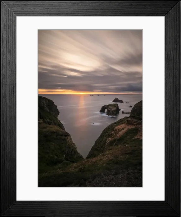 Framed Print : Sunset over Enys Dodnan, Armoured Knight and Longships Lighthouse, Lands End, Cornwall Framed Print : Sunset over Enys Dodnan, Armoured Knight and Longships Lighthouse, Lands End, Cornwall