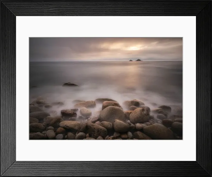 Framed Print : Sunset over The Brisons from Porth Nanven, Cot Valley, Cornwall, England, UK Framed Print : Sunset over The Brisons from Porth Nanven, Cot Valley, Cornwall, England, UK