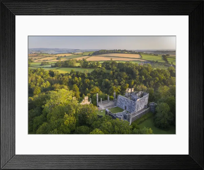 Framed Print : Aerial view of Berry Pomeroy Castle at dawn, Devon, England. Summer (August) 2021 Framed Print : Aerial view of Berry Pomeroy Castle at dawn, Devon, England. Summer (August) 2021