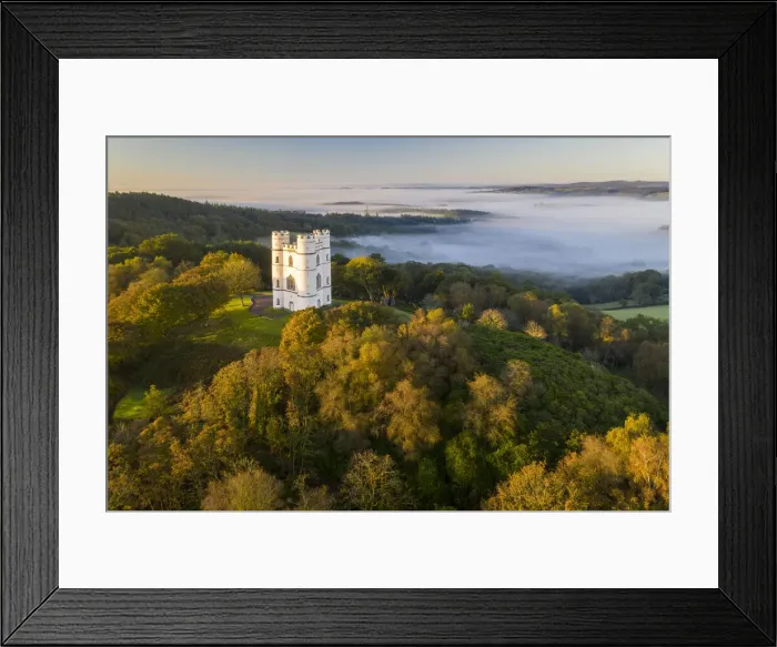 Framed Print : Haldon Belvedere (Lawrence Castle) illuminated by early sunlight on an autumnal morning Framed Print : Haldon Belvedere (Lawrence Castle) illuminated by early sunlight on an autumnal morning