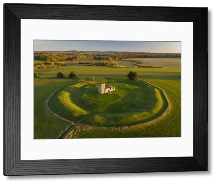 Framed Print : Aerial view of Knowlton Church and neolithic Church Henge, Dorset, England