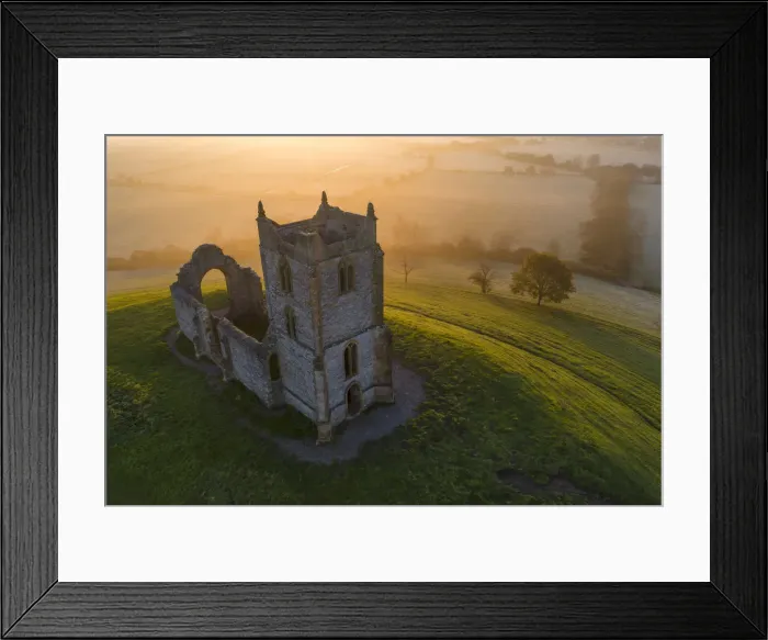 Framed Print : The ruined church of St Michael on the summit of Burrow Mump, Burrowbridge, Somerset