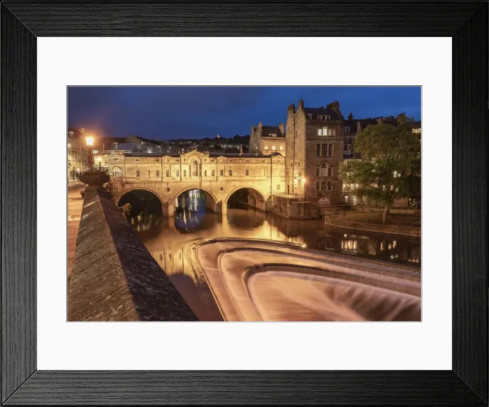 Framed Print : Pulteney Bridge illuminated at twilight, Bath, Somerset, England. Summer (June) 2019 Framed Print : Pulteney Bridge illuminated at twilight, Bath, Somerset, England. Summer (June) 2019