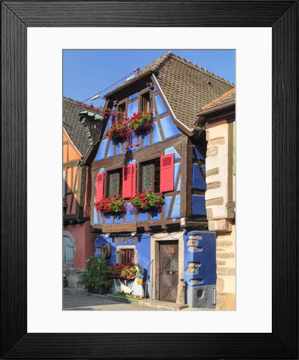 Framed Print : Half-timbered house in Ribeauville, Alsace, Alsatian Wine Route, Haut-Rhin, France