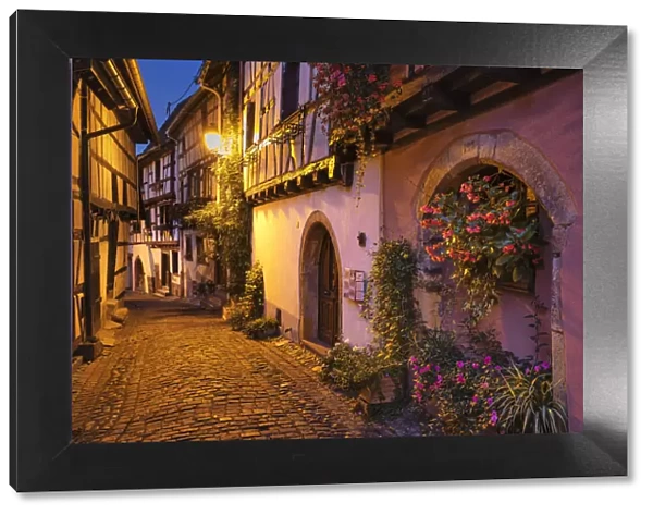 Half-timbered houses in the old town of Eguisheim, Alsace, Alsatian Wine Route, Haut-Rhin