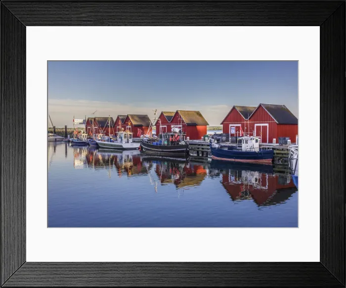 Framed Print : Red boathouses in the marina Weisse Wiek, Mecklenburg-Western Pomerania, Northern Germany Framed Print : Red boathouses in the marina Weisse Wiek, Mecklenburg-Western Pomerania, Northern Germany