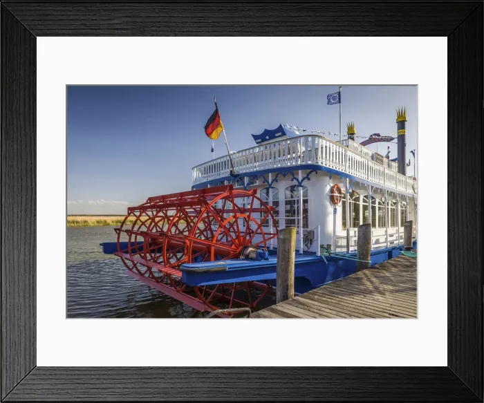 Framed Print : Paddle steamer in the port of Zingst, Mecklenburg-Western Pomerania, Northern Germany Framed Print : Paddle steamer in the port of Zingst, Mecklenburg-Western Pomerania, Northern Germany
