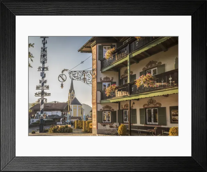 Framed Print : Traditional Bavarian inn and maypole in Schliersee, Upper Bavaria, Bavaria, Germany Framed Print : Traditional Bavarian inn and maypole in Schliersee, Upper Bavaria, Bavaria, Germany