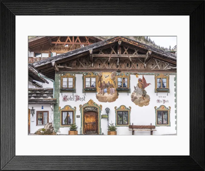 Framed Print : Historic houses with traditional facacde painting in Wallgau, Upper Bavaria, Bavaria, Germany Framed Print : Historic houses with traditional facacde painting in Wallgau, Upper Bavaria, Bavaria, Germany