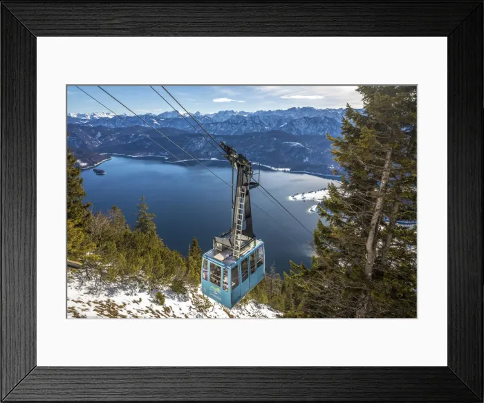 Framed Print : View from Herzogstand mountain to lake Walchensee with Herzogstandbahn, Kochel am See Framed Print : View from Herzogstand mountain to lake Walchensee with Herzogstandbahn, Kochel am See