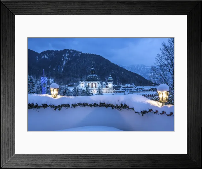 Framed Print : Benedictine Abbey Ettal at the blue hour, Ettal, Upper Bavaria, Bavaria, Germany