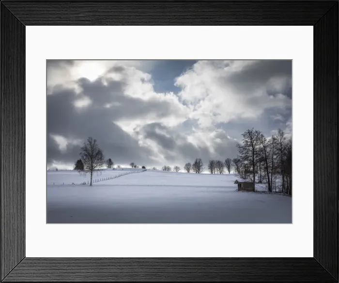 Framed Print : Snowy landscape near Bad Bayersoien, Upper Bavaria, Bavaria, Germany