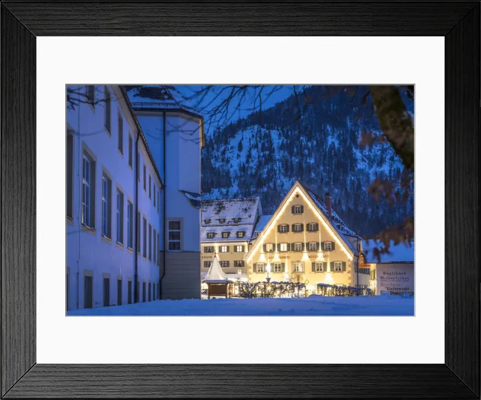 Framed Print : Klosterbraeu inn at the Benedictine Abbey Ettal at the blue hour, Ettal, Upper Bavaria Framed Print : Klosterbraeu inn at the Benedictine Abbey Ettal at the blue hour, Ettal, Upper Bavaria