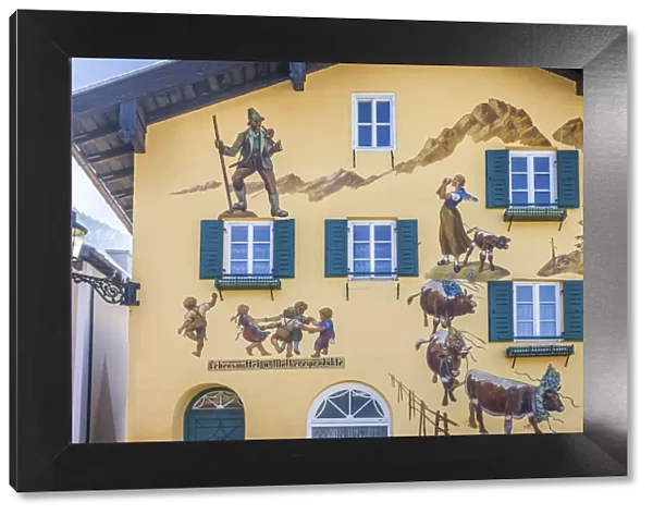 Traditional facacde painting in the old town of Bad Reichenhall, Upper Bavaria, Bavaria, Germany