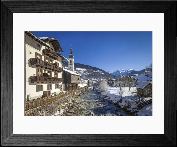 Framed Print : Stream Ramsauer Ache with parish church St. Sebastian in Ramsau, Upper Bavaria, Bavaria Framed Print : Stream Ramsauer Ache with parish church St. Sebastian in Ramsau, Upper Bavaria, Bavaria